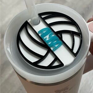 White and Black Tumbler with Blue Detail